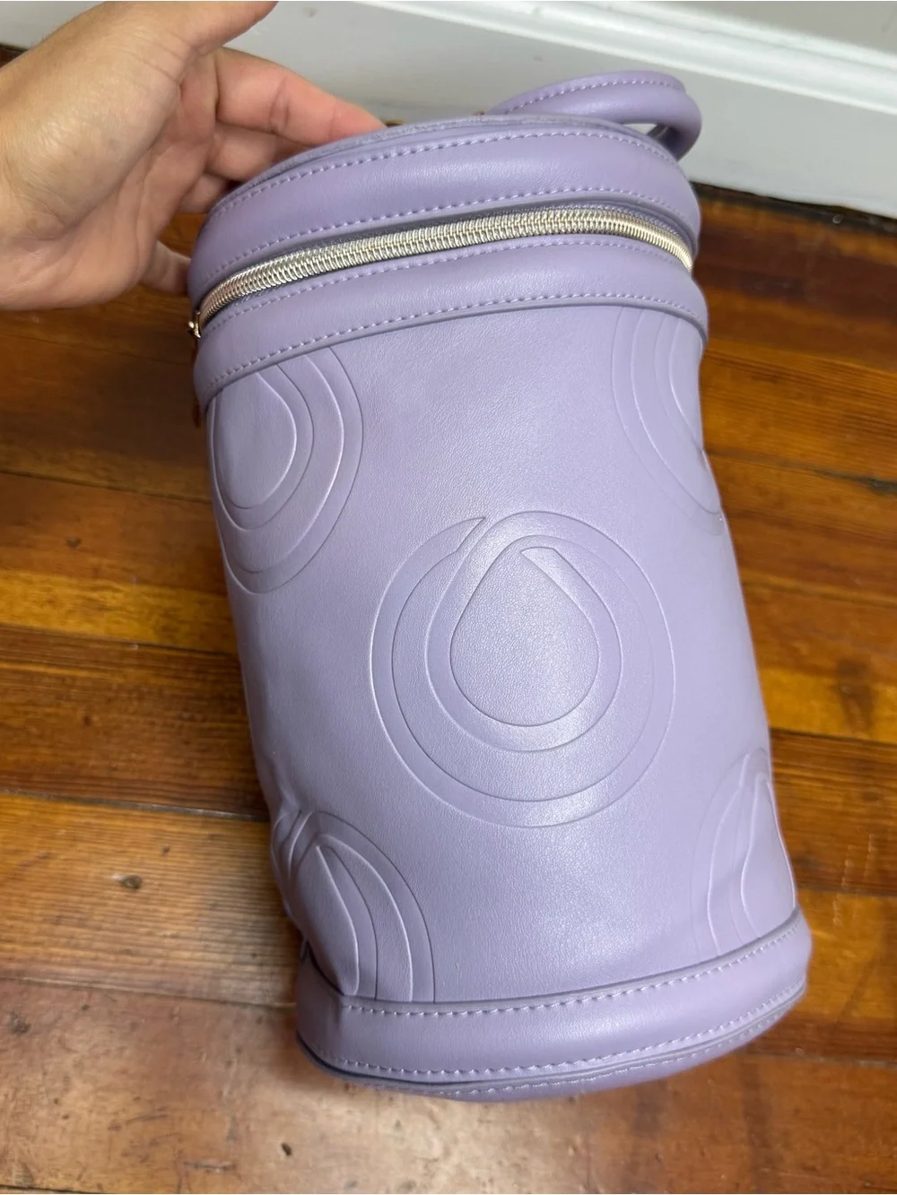Lavender Embossed Circle Barrel Cosmetic Case